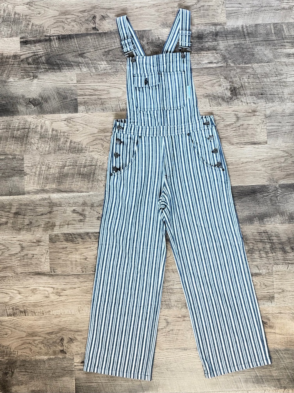 Striped Wide Leg Overalls XS Railroad Stripe Cropped Cotton NWT